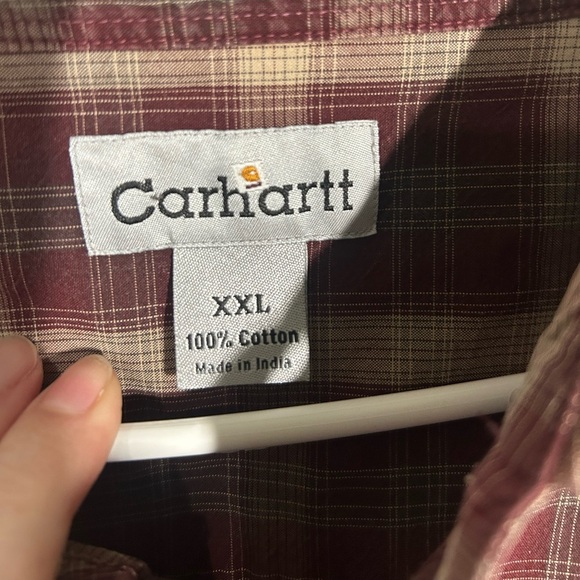 Carhartt Men's Plaid Cotton Long Sleeve Shirt Size XX-Large Brown Burgundy - Picture 4 of 12